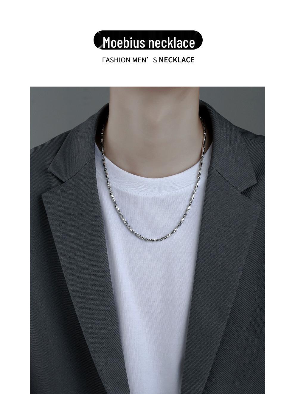 Мужское титановое стальное ожерелье Мебиус: Модная Хип-Хоп Цепочка на Ключицы Mobius Necklace 50cm