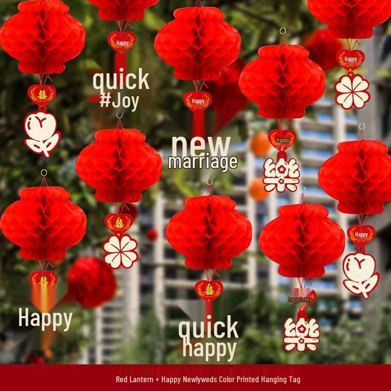 Red Honeycomb Paper Lantern Ornaments for Wedding and Courtyard Decoration