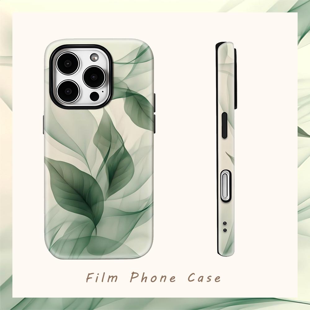 Transparent Green Leaves Phone Case for IPhone 17AIR 16E 16 15 14 13 12 11 17 Pro Max Plus Double-layer Back Cover