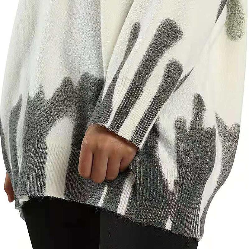 Dámský volný pletený svetr s potiskem v ležérním stylu na podzim/zimu 2025