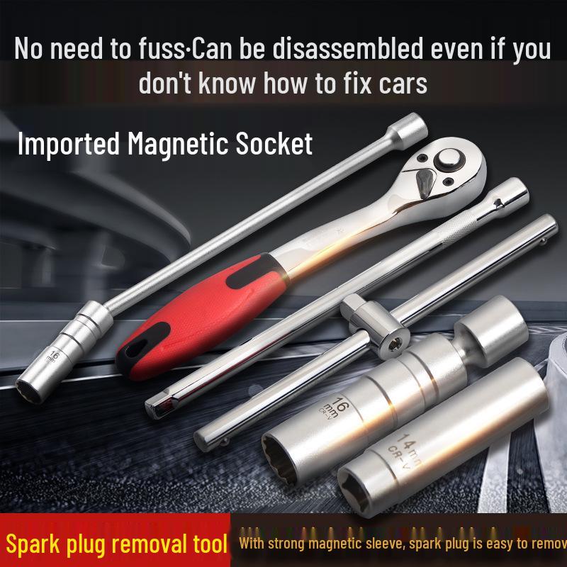 Universal 12-Point Magnetic Spark Plug Socket Wrench for BMW, Mercedes-Benz, Nissan - 14mm & 16mm Removal/Installation Tool