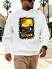 Men's Graphic Print Crew Neck Sweatshirt, Vintage Autumn Streetwear Pattern, Halloween Pattern, Smiling/Moon/Pumpkin, Loose Fit Cut,