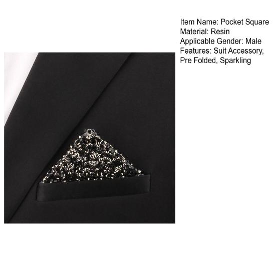Rhinestone Pocket Square for Men Pre Folded Handkerchief Sparkling Pocket Square Fits Blazer Tuxedo Pockets for Wedding Dating Formal Attire