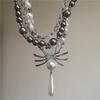 Punk Spider Pendant Multi-Layered Pearl Choker Necklace For Women Personalized Exaggerated Collar Chain Neck Jewelry Accessories