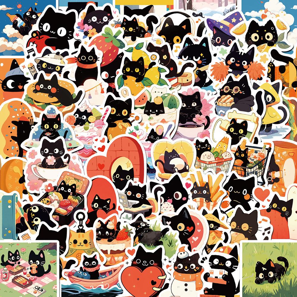 10/30/50pcs Cute Aesthetic Black Cat Stickers Cartoon Waterproof Decals DIY Guitar Laptop Kawaii Art Graffiti Sticker