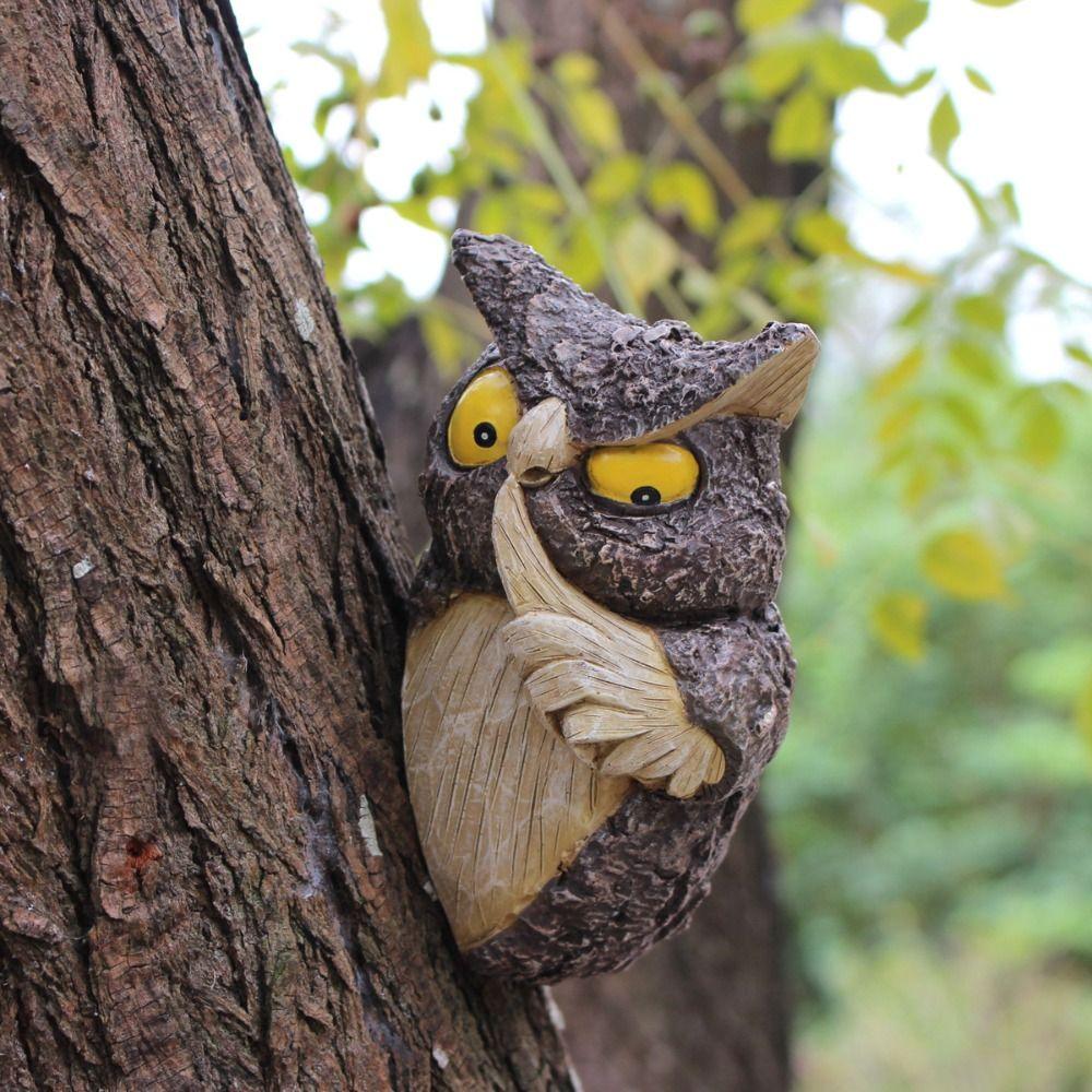 Resin Owl Tree Hanging Simulated Miniature Figurine Sculpture Animal Ornaments Statue Gift