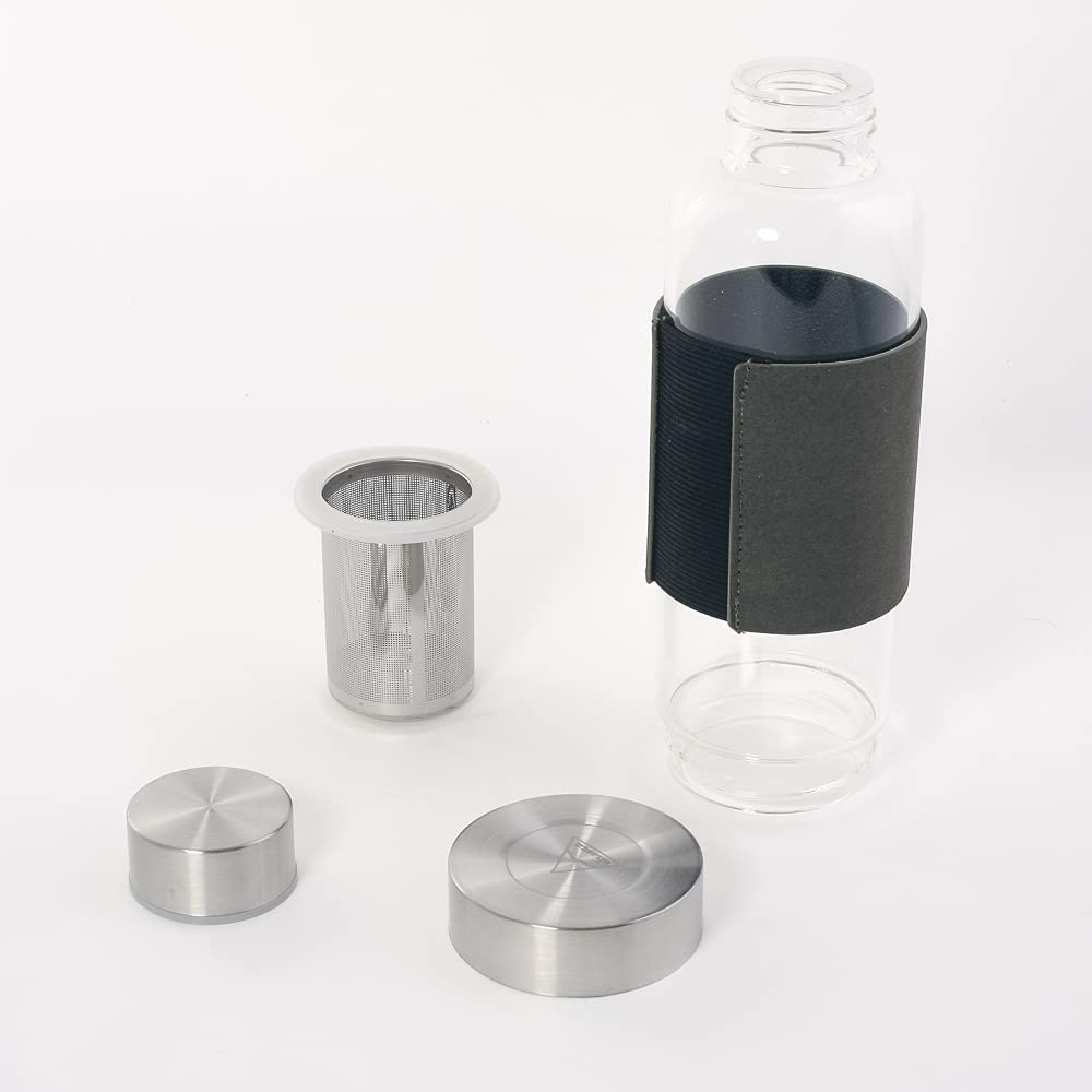 Heat-Resistant Glass Tea Bottle, Large, 550ml, Clear, for Black Tea and Herbal Tea, Heat-Resistant Up To 120°C (422°F), with Heat-Stay Band