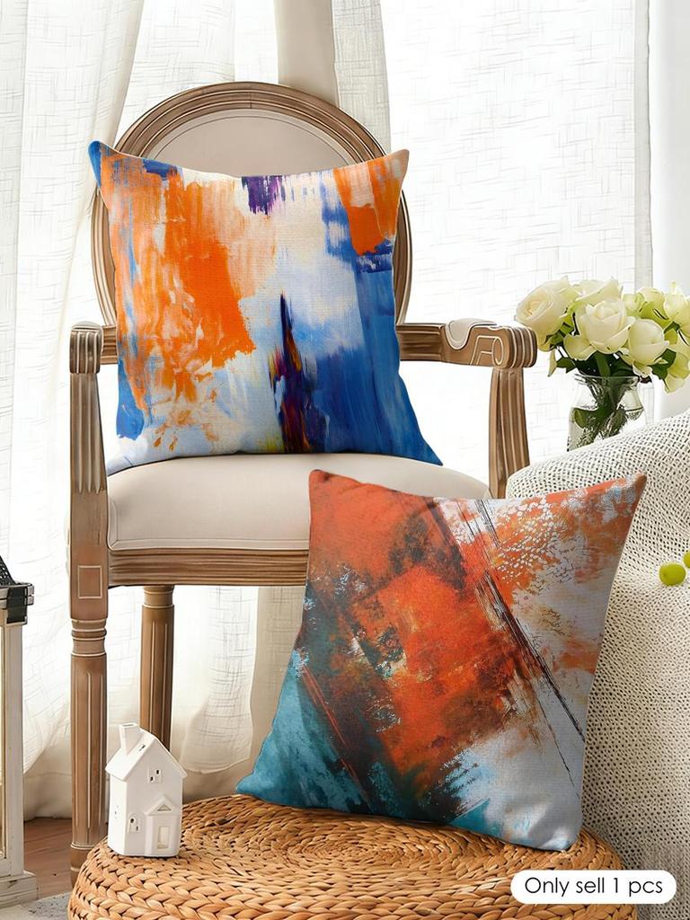 Modern Brushstroke Grunge Paint Pattern Cushion Cover Natural Linen Organic Fabric Printing Breathable Perfect For Home Decor