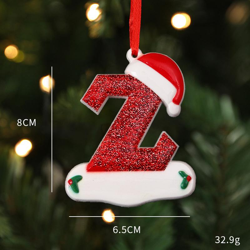 

Christmas Alphabet Letter Resin Ornaments Santa Hat Glitter Hanging Decoration Personalized Initial Tree Decor Holiday Gift