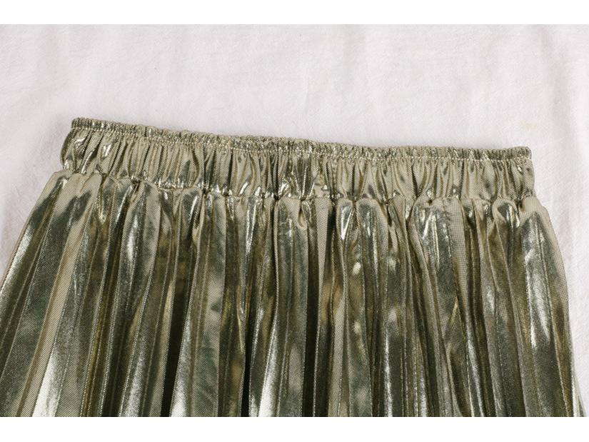 Autumn/Winter 2019 Korean High-Waist Slim Pleated A-Line Skirt with Reflective Metal Details