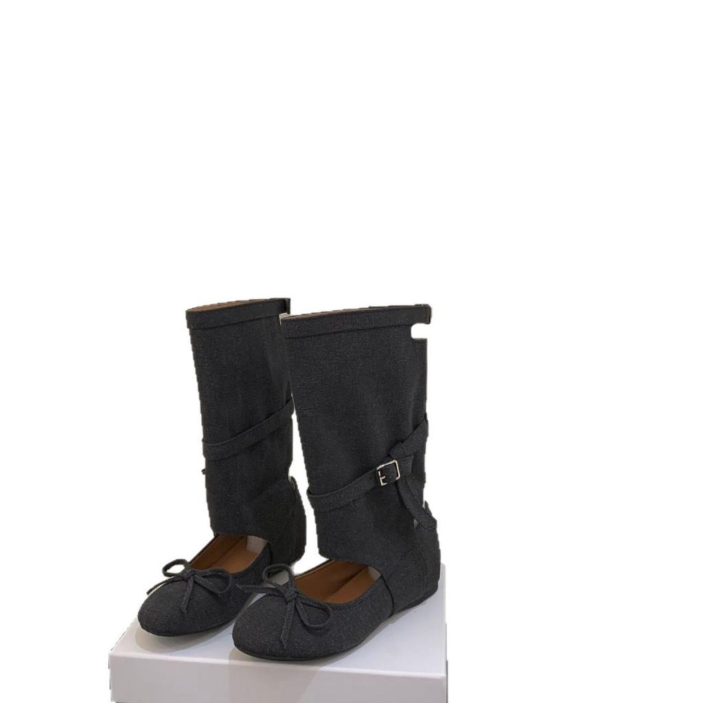 Inner height increase French bow ballet single shoes women's cool boots autumn new
