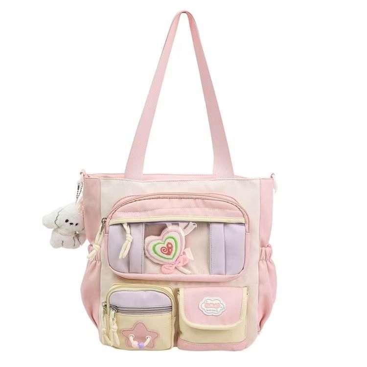 New Sweet and Cute Girl Ulzzang Cartoon Ita Bag Preppy Style Large Capacity Hand Tote Bag Casual One-shoulder Crossbody Bag