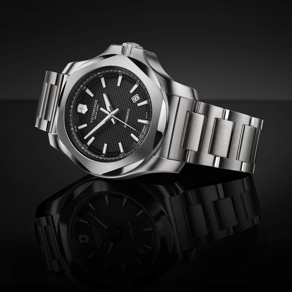 VICTORINOX Mechanical Watch Automatic Stainless Steel Case Black Dial Stainless Steel Bracelet Gift 241837 I.N.O.X. Men's (316L/Forged) []