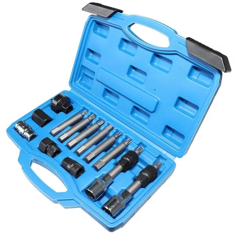 13 Pcs/Set Universal Alternator Freewheel Pulley Removal Engine Auto Tool Set Car Belt Removal Wrench Tool
