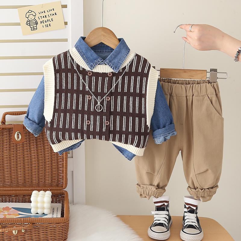 Boys' long sleeved 3-piece set, Fashion set for children aged 0-5, High-quality clothing for boys' babies