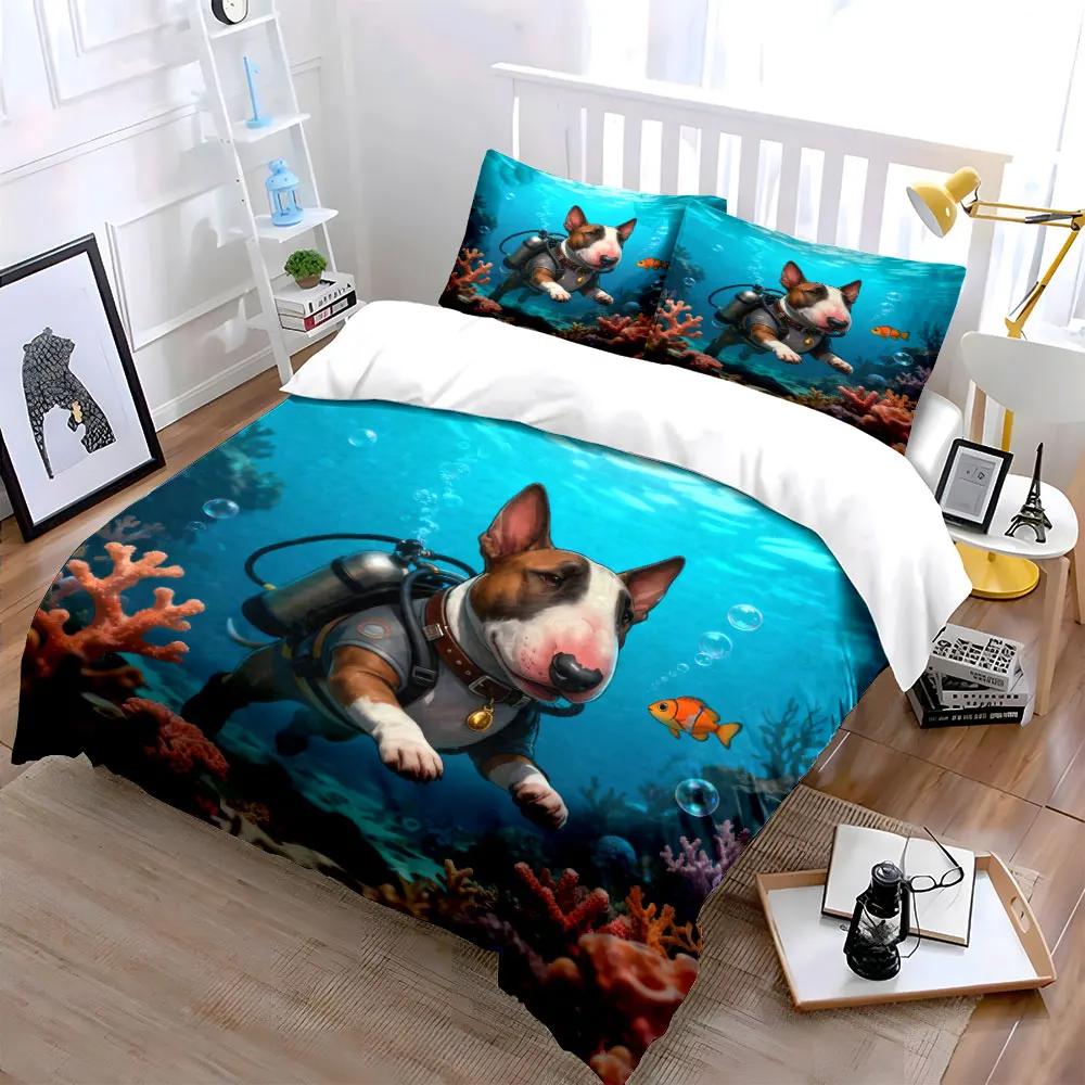"Underwater Dog Diving Set Decor" Soft Comfortable Duvet Cover Bedding Set Included 1*Duvet Cover & 2*Pillowcases gift