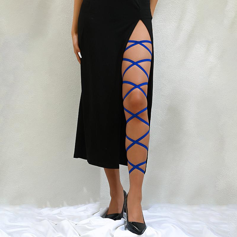

Punk Arm Wrap Elastic Crossed Straps Sexy-Leg Wraps Festival Garter Belt For Dancing Body Harness синий