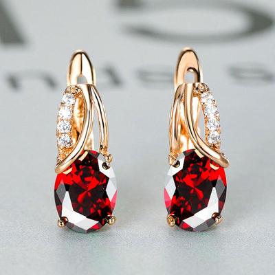 Oval Blue Zircon Diamond Champagne Gold-Plated Earrings for Weddings & Engagements