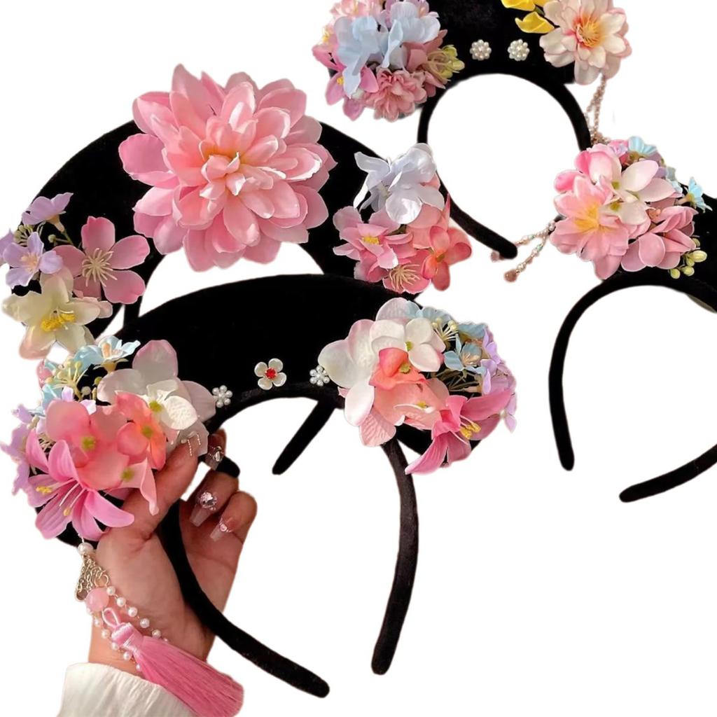 Classical Qings Princess Headband for Female Vintage Flower Hairband Chinese Costume Hairhoop Roleplay Party Hair Decors