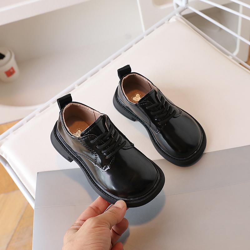 

Детская кожаная обувь Весенняя кожаная обувь для мальчиков Обувь для показа Британская мода Повседневная обувь для девочек Одиночные туфли Трансграничная 24 чёрный