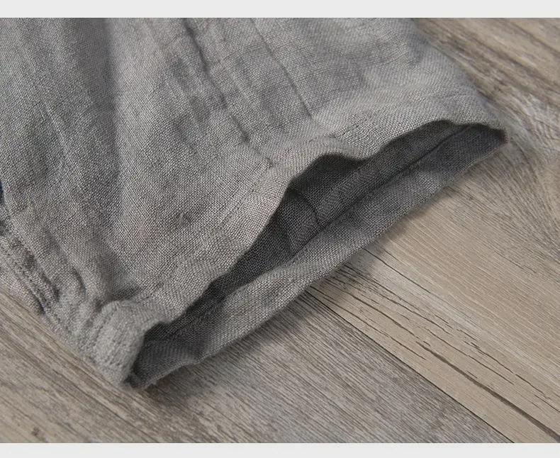 L888 Pánské retro lněné tričko s výstřihem do V - Ležérní jednobarevný top s krátkým rukávem