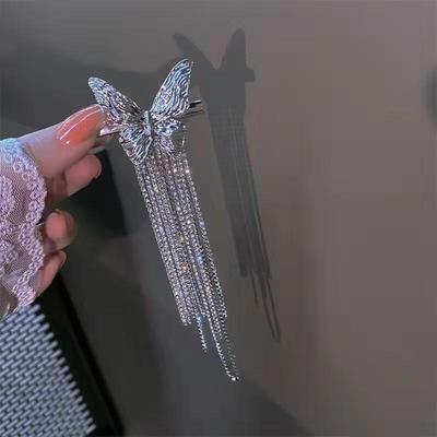 Koreanischer Stil Strass Schmetterling Quaste Haarspange für Damen - Luxuriöses Seitenaccessoire für den Pony