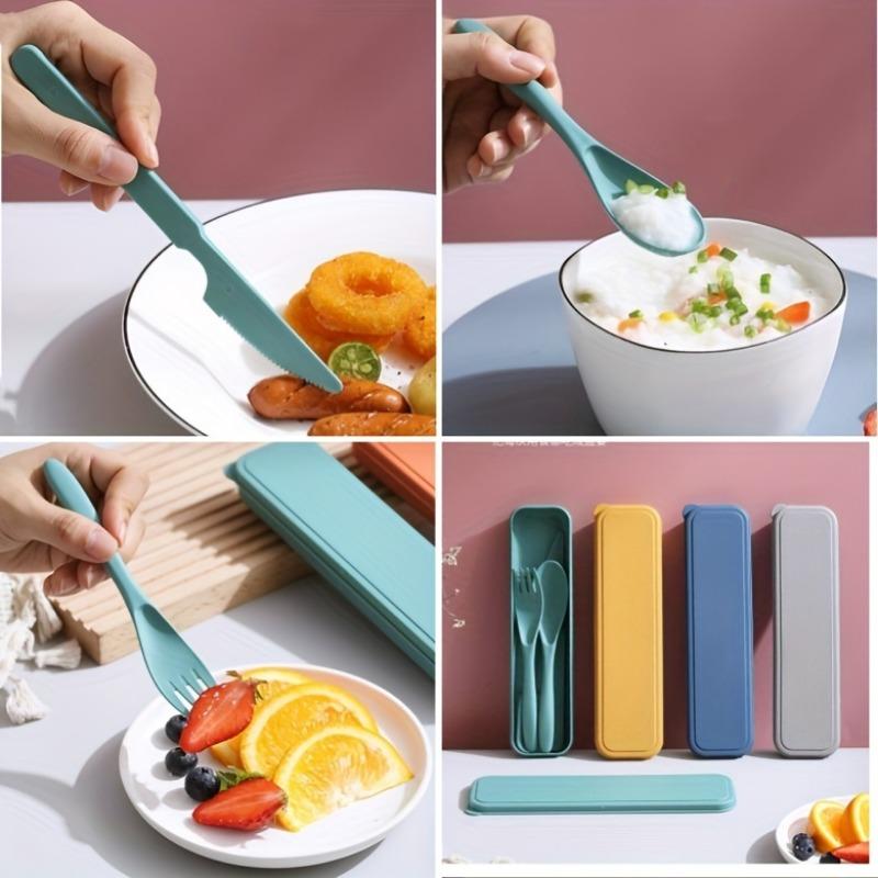 3In1 Portable Cutlery Set Reusable Home Travel Utensil Set Fork Spoon Knife with Box Dinnerware Set Picnic Camping Tableware