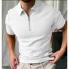 Trendy chain print short-sleeve zip polo shirt, stylish men's casual wear.
