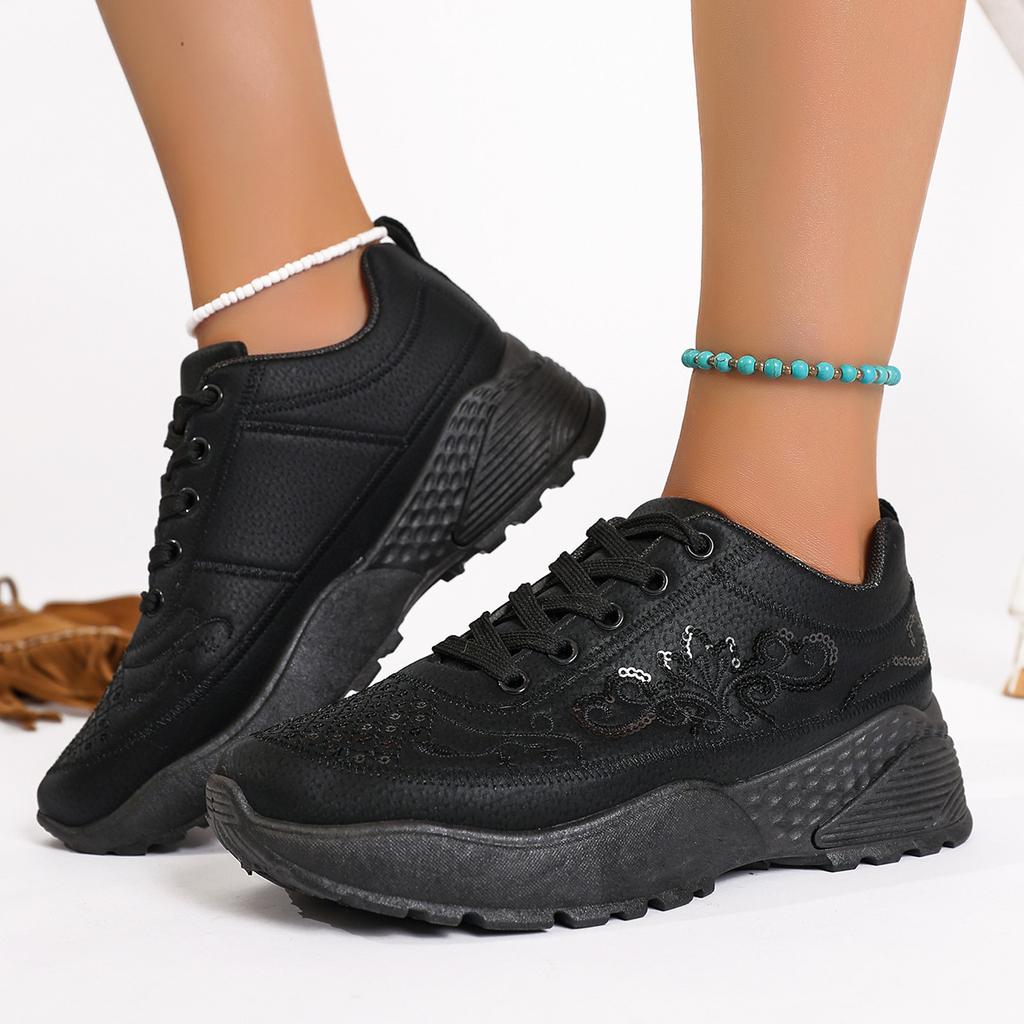 2025 Spring and Autumn European and American new large-size solid color light mouth fashion round head lace-up thick-soled casual women's single shoes