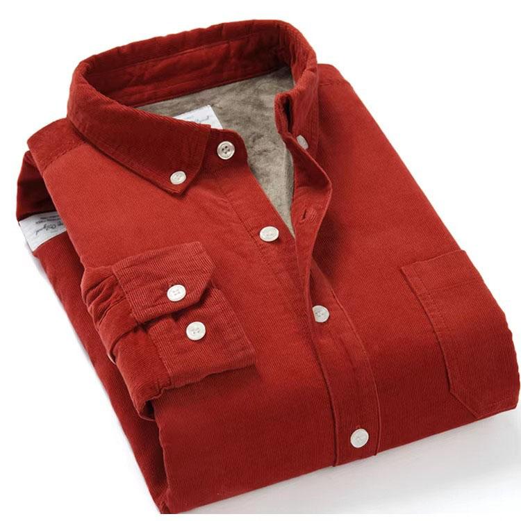 

Мужская хлопковая вельветовая теплая зимняя рубашка с толстой флисовой подкладкой, терморубашка с длинным рукавом, мужские зимние рубашки XXXXL красный
