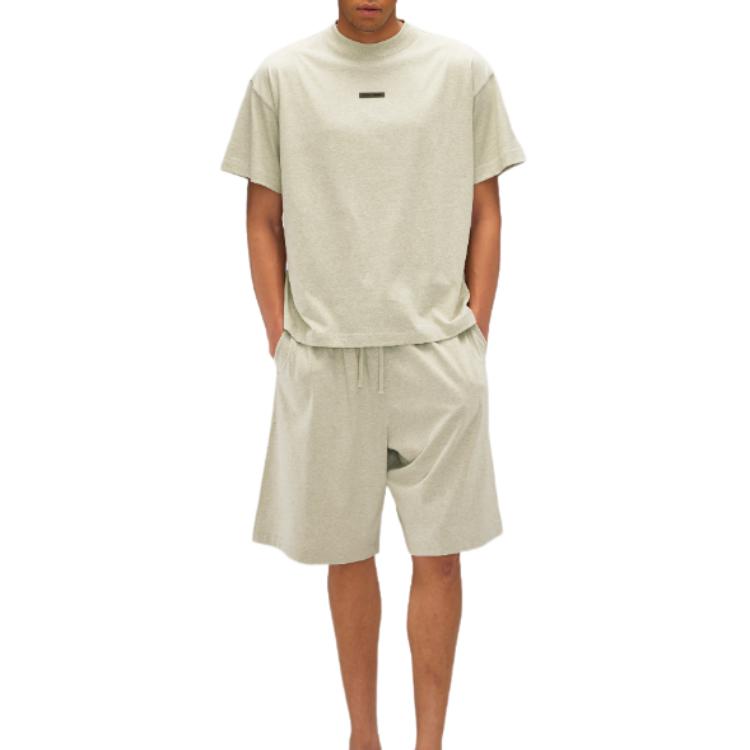 Fear of God Essentials Relaxed Fleece Sweatshort With Piping Heather Stone/Cloud White Men Bottoms Grey 160SP254552F