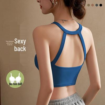 Halter Neck Sleeveless Crop Top with Chest Pads - Women's Beautiful Back Lingerie Bra & Summer Outerwear Belly-Baring White Top