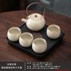 Beige Ru Kiln Kung Fu Tea Set One Pot Four Cups Two Cups Outdoor Travel Small Set Ru Porcelain Hotel Teapot Tea Tray