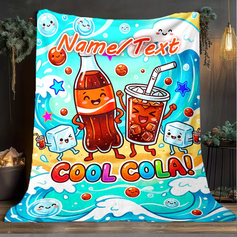 1PC Custom Name Cool Cola Adventure Outdooor Flannel Blankets Throw Blanket All-Season Throw Gift Bedspread for Couch, Bed, Camping Holiday Birthda