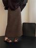 Women's High Waist Color Block Striped Midi Skirt - Winter Korean Style