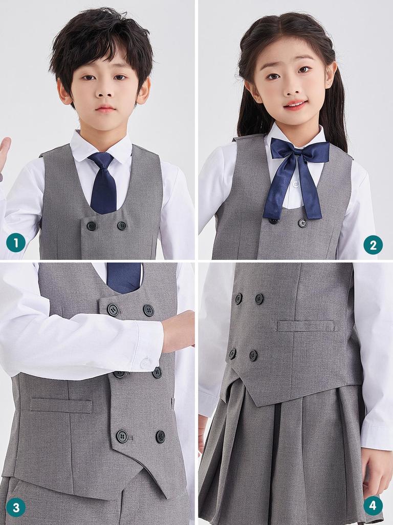 Children's Academic Style School Uniform Set: Primary School Vest & Kindergarten Short Sleeve for Back to School Photography