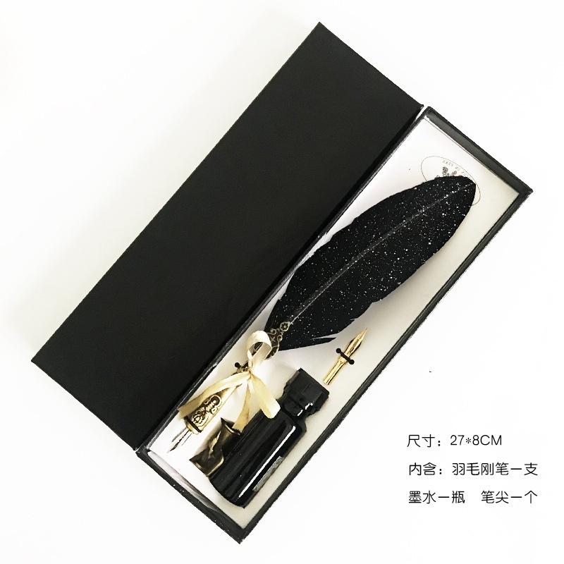 Retro Feather Pen Goose Feather Pen Ink Pen Dip Water Metal Fountain Pen Set Birthday Gift Box School Supplies Stationery