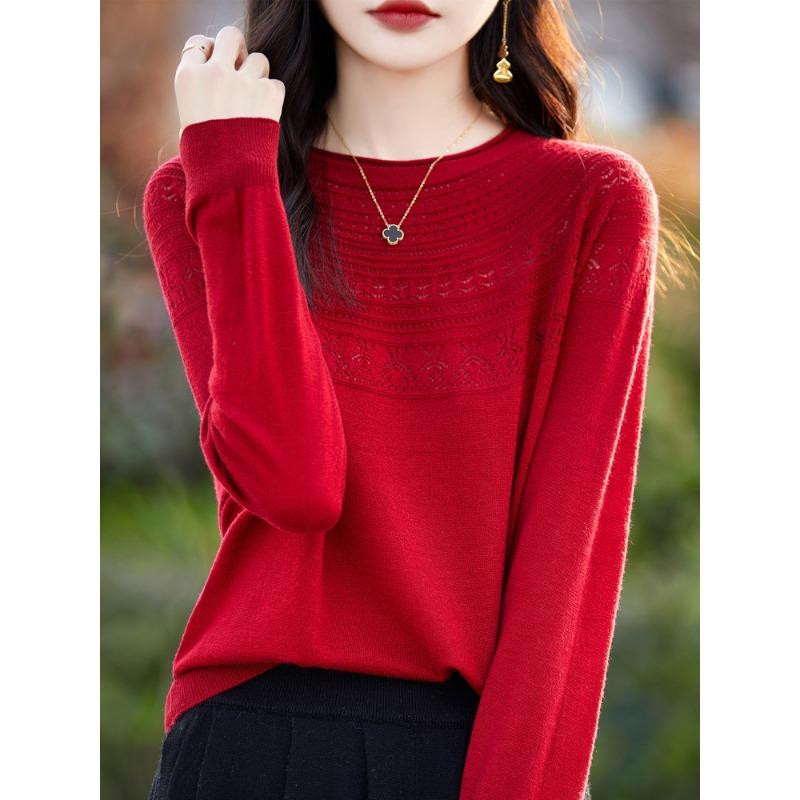 Jednořádkový hotový vlněný svetr s rolovaným kulatým výstřihem pro ženy Na léto Volný univerzální tenký vlněný základní svetr pro ženy