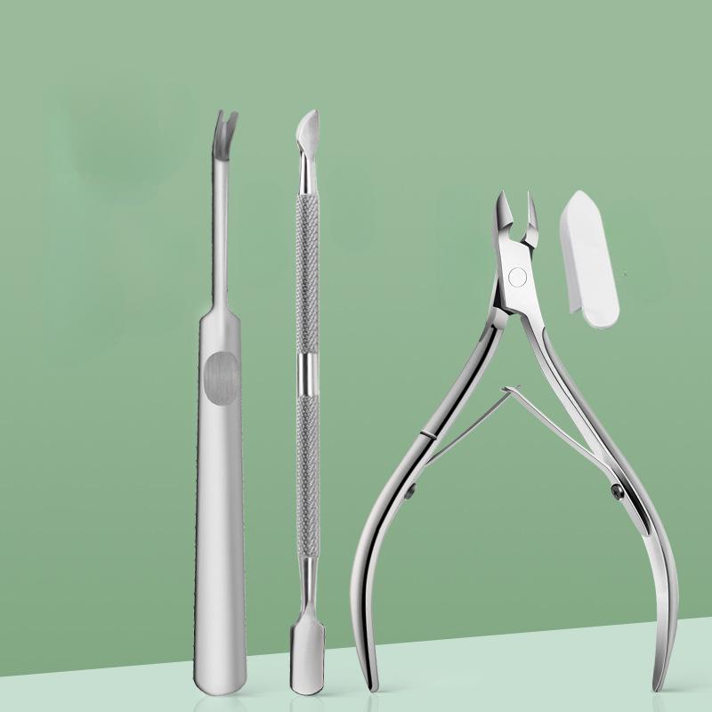 3Pcs/set Professional Nail Cuticle Trimmer and Pusher - Ergonomic Stainless Steel Dead Skin Scissor Nipper Tool for Home Use