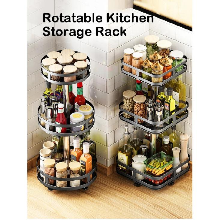 Rotatable Kitchen Storage Rack Kitchen Accessories Spice Storage Rack Clean Storage 360 Degrees Rotatable Organizer Turntable