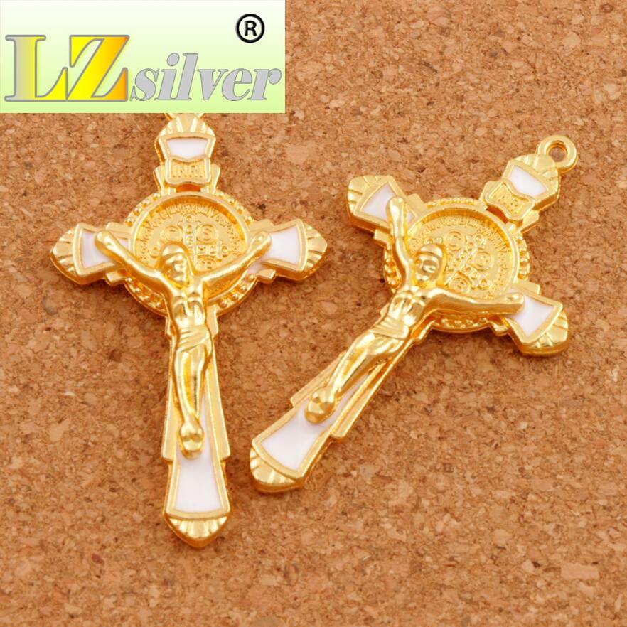 6Pcs 5Colors Enamel Saint Benedict Medal Cross Crucifix Spacer Charm Beads Pendants L1670
