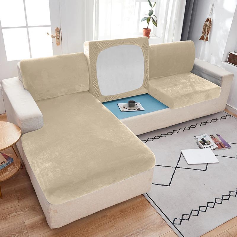 Velvet Fabric Sofa Seat Cover For Living Room Elastic Sofa Cushion Cover Soft Couch Slipcover Furniture Protector For Home