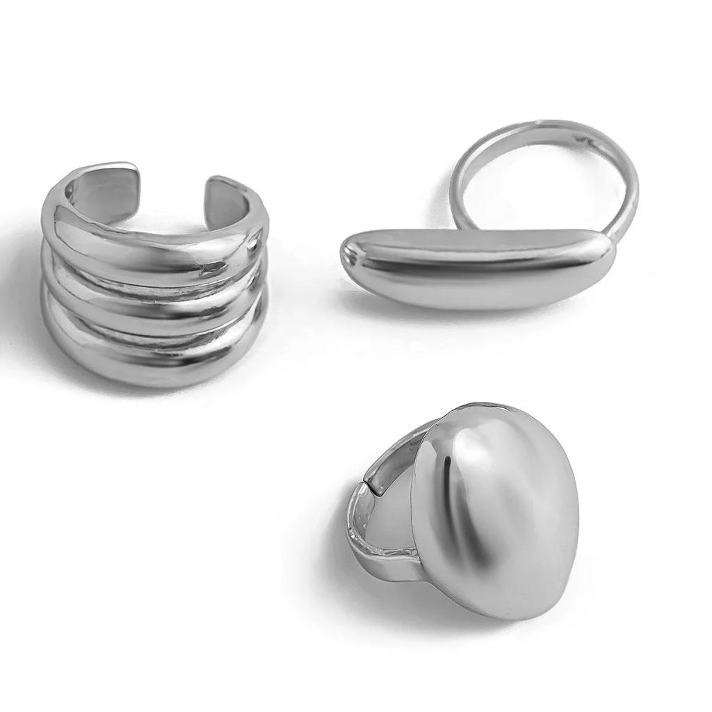 3pcs/set Exaggerated Metal Rings Design Sense Exquisite Women Men Y2k Geometric Gold Silver Color Knuckle Joint Ring Set Jewelry