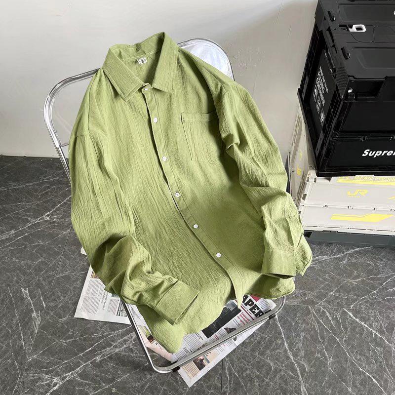 2023 Men's Hong Kong-Style Loose-Fit Splicing Long-Sleeved Shirt - New Spring Design