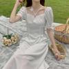 French Forest Style Square Neck White Dress - Waist-Cinching, Slimming, Gentle Summer Fairy Dress