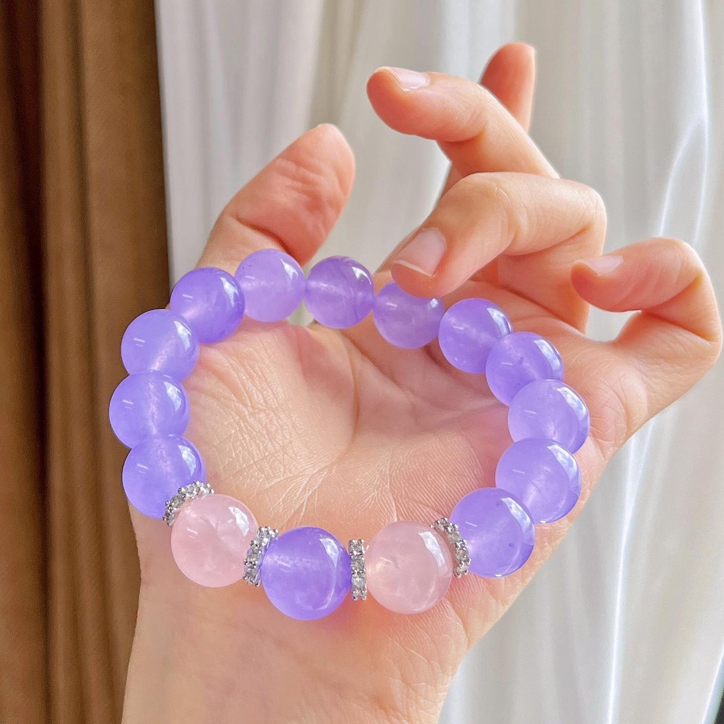 12Mm Violet Emerald Quartz Rock Bracelet