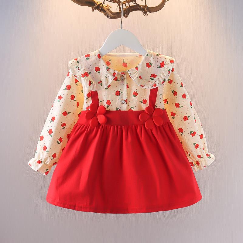 Girls Autumn Cottagecore Long Sleeve Dress Stylish Princess Party Dress For Kids Children Casual Elegant Floral A Line Gown 80cm