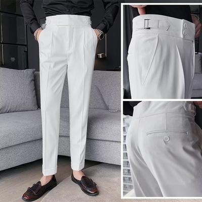 Męskie spodnie garniturowe Formalny styl biznesowy Proste nogawki Slim Fit Jednolity kolor Miękki, wysoki stan, Kieszenie w stylu vintage Miękkie, oddychające męskie spodnie biurowe