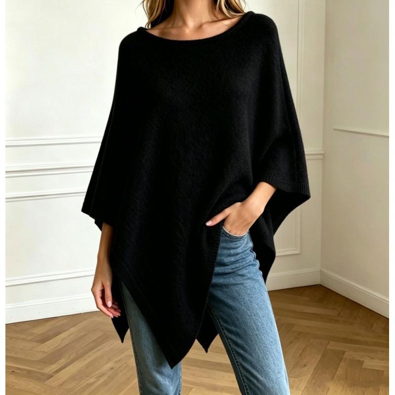 Vendita all'ingrosso del produttore autunno e inverno nuovo scialle lavorato a maglia europeo e americano girocollo maglione a mantella largo da donna