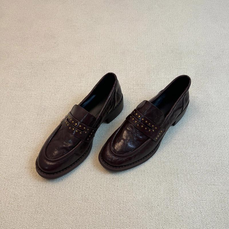 Sheepskin Version~ Versatile Commuter Leather, Light Mouth, Round Head, Thick Heel, Casual One-pedal Small Leather Shoes, Women's Single Shoes